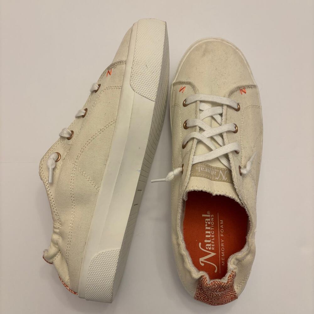 Natural Reflections Canvas Sneakers Womens 11 Ivory Lace Up Memory Foam Shoes